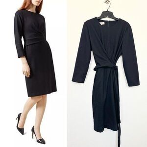 HOBBS London Mylene Faux Wrap Tie Sheath Dress In Black Workwear Women's Sz 12